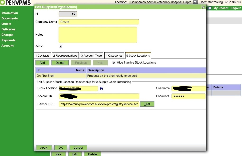 editing the supplier stock location info